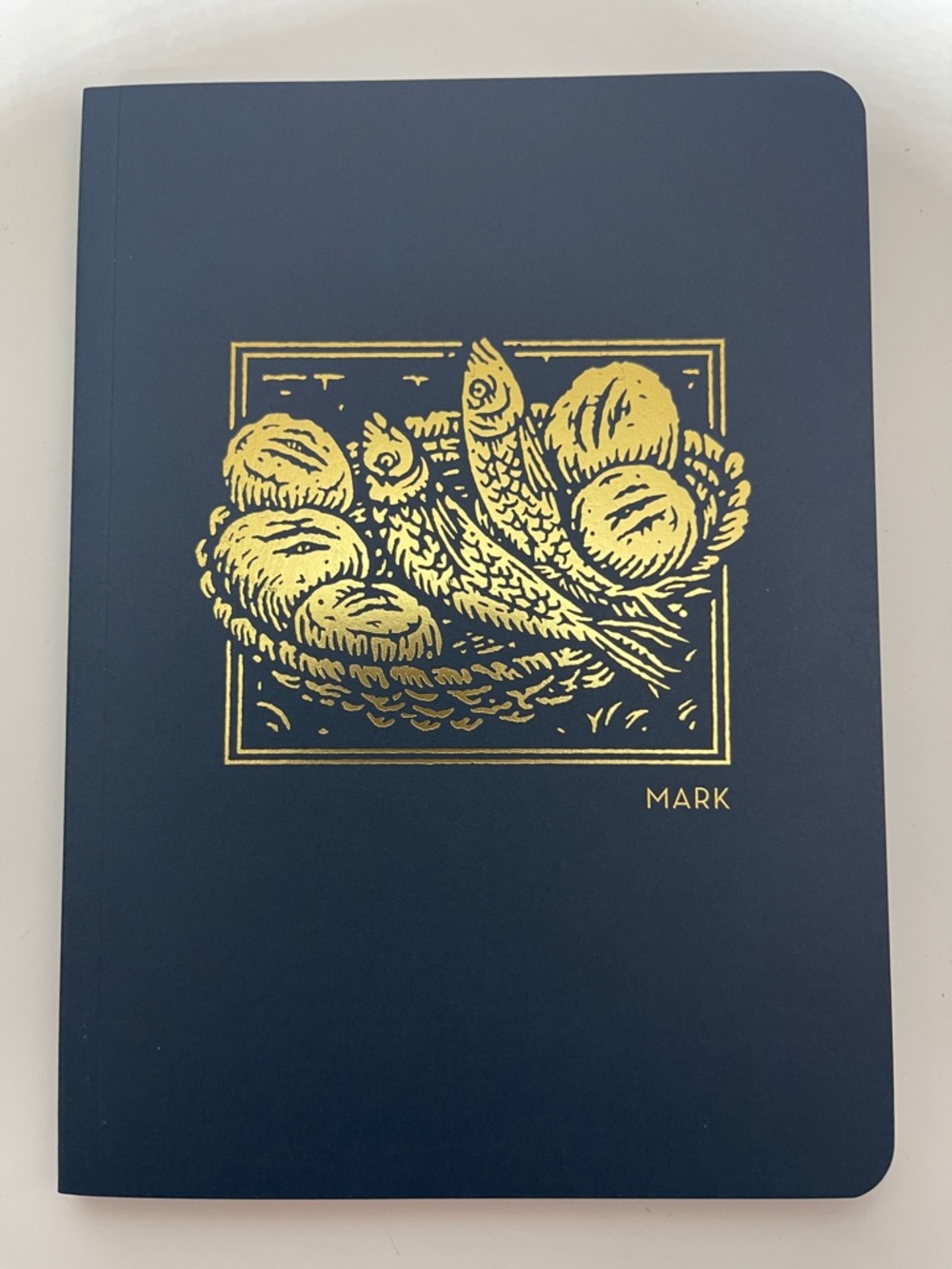 3/$10 Mark NET Abide Navy Blue Journal with Gold Foil Fish Illustration